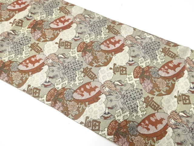 JAPANESE NAGOYA OBI / WOVEN KABUKI & JAR